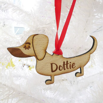 Dachshund Personalised Dog Wooden Christmas Decoration, 6 of 12