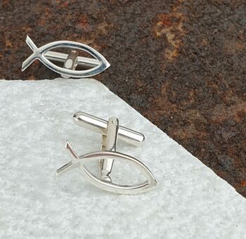 Ichthus Fish Sterling Silver Cufflinks, 2 of 3