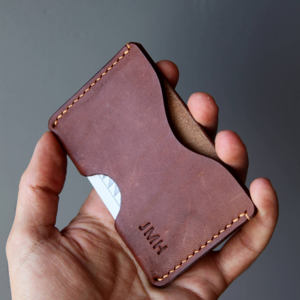 personalised slim leather card sleeve by hyde wares