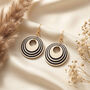 Cream And Black Geometric Circular Earrings • Gold Plated Sterling Silver Hooks, thumbnail 3 of 11