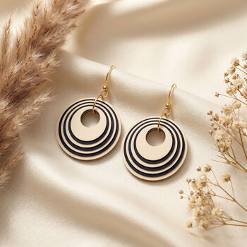 Cream And Black Geometric Circular Earrings • Gold Plated Sterling Silver Hooks, 3 of 11