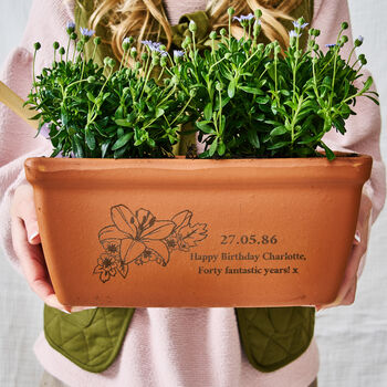 Birth Flower Message Personalised Birthday Gift Terracotta Planter, 3 of 6