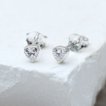 Sterling Silver Or 18ct Gold Mini Cz Heart Earrings, 2 of 4