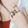 Six Piece Slim Gold Plated Black Stackable Midi Rings, thumbnail 2 of 4