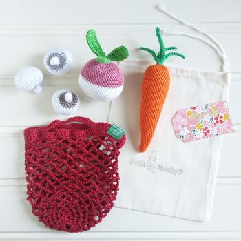 Crocheted Mini Shopping Bag And Vegetables, 5 of 9
