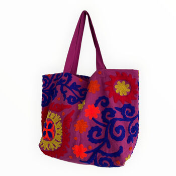 Embroidered Cotton Bag In Purple, 10 of 12