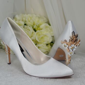 Ivory Floral Bridal Shoes With Matching Bag, 8 of 8