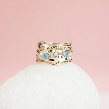 Molten Sterling Silver Opal Quintet Ring, 2 of 5