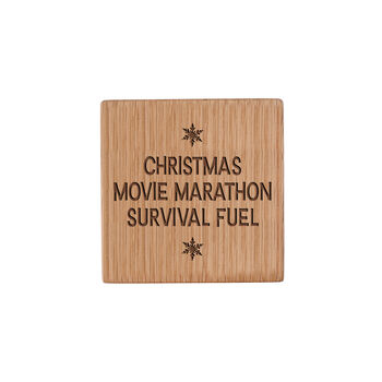 Christmas Movie Marathon Survival Fuel | Oak Coaster | Christmas Table Decor | Festive Drink Coaster | Seasonal Design | Ideal Gift, 2 of 2