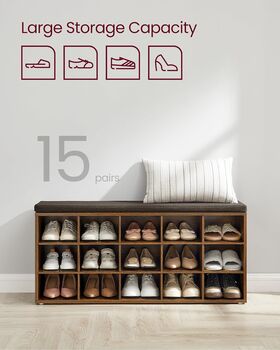 Shoe Rack Bench Fifteen Open Storage Compartments, 6 of 12