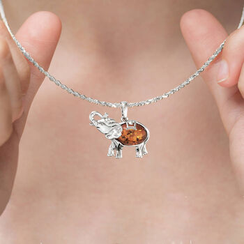 Genuine Amber Elephant Necklace In Sterling Silver, 2 of 9