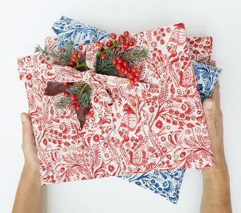Fabric Gift Wrap, Red Bird Design, 4 of 6