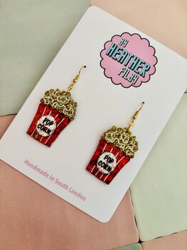 Popcorn Glitter Resin Earrings / Cinema Date Jewellery / Fun Carnival Accessory / Filmmaker Gift, 5 of 5