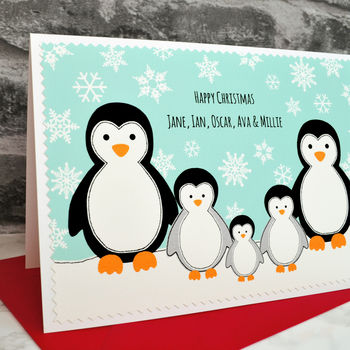 'Penguin' Three Children Family Christmas Card, 2 of 3