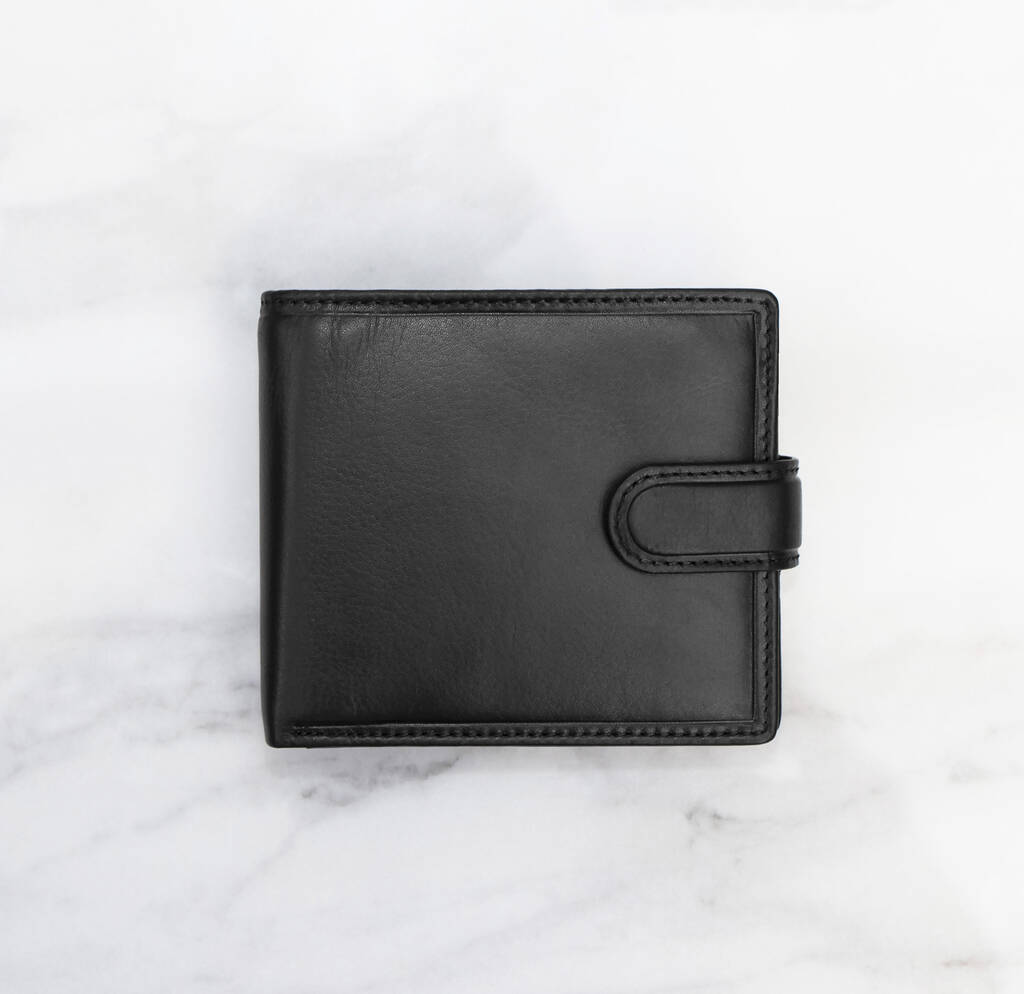 Personalised Black Leather Wallet Trifold Rfid By Wombat ...