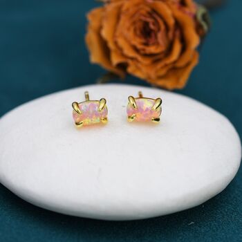 Pink Opal Oval Stud Earrings In Sterling Silver, 6 of 12
