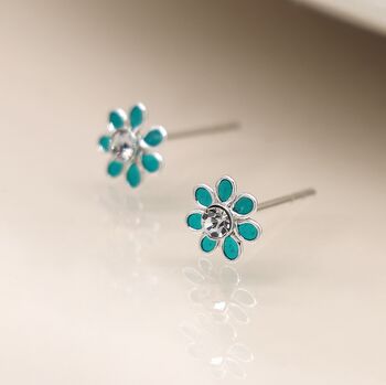 Tiny Sterling Silver Teal Forget Me Not Flower Stud Earrings, 3 of 7