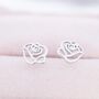 Cut Out Rose Flower Stud Earrings In Sterling Silver, thumbnail 6 of 12