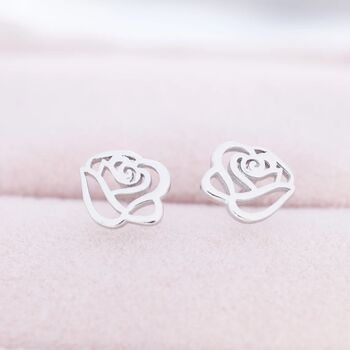 Cut Out Rose Flower Stud Earrings In Sterling Silver, 6 of 12