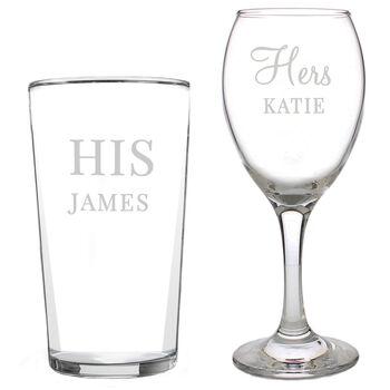 Personalised His And Her Pint And Wine Glass Set, 5 of 5
