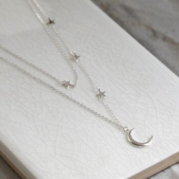 Sterling Silver Moon And Stars Layered Charm Necklace, 5 of 7