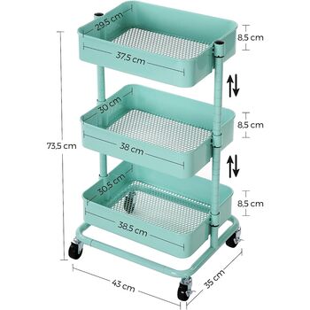 Three Tier Storage Trolley Rolling Utility Cart Shelves, 12 of 12