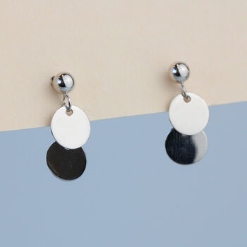 Sterling Silver Tiny Circle Dangle Stud Earrings, 4 of 7