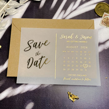 Gold Foil Save The Date Calendar Vellum Invites, 4 of 11