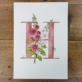 H Is For Hollyhocks Botanicall Initial, Personalised, 2 of 6