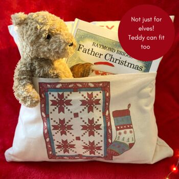 Personalised Christmas Elf Bedtime Reading Cushion, 3 of 12