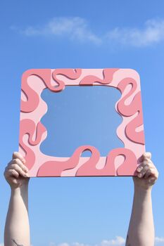 Statement Wavy Ripple Mirror In Pink And Raspberry, 7 of 9