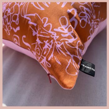 Spring Ochre And Pink Floral Sketch Cushion, 8 of 9