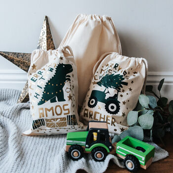 Personalised Tractor Christmas Sack, 2 of 8