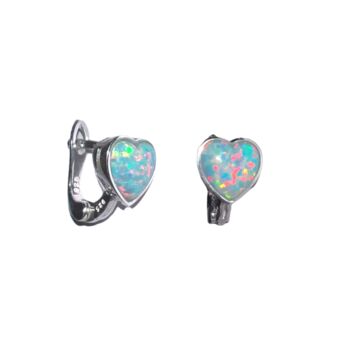 High Quality Opal Sterling Silver Heart Earrings, 3 of 5
