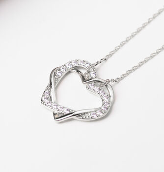 Crystal Encrusted Double Heart Pendant Necklace, 2 of 9