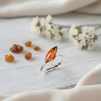 Handmade Marquise Amber And Sterling Silver Ring, 3 of 3