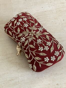 Handcrafted Maroon Silk Clutch Bag, 2 of 10