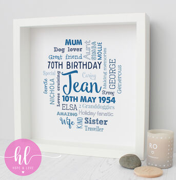 Personalised 70th Birthday Word Art Gift For Her, 5 of 5