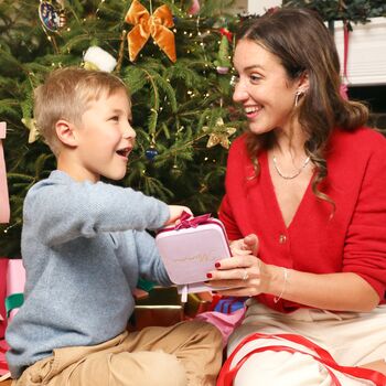 Personalised Lilac And Fuchsia Velvet Bow Square Travel Jewellery Case, 4 of 4