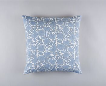 Amritsar Floral Pattern Block Print Blue Cushion Cover, 3 of 6