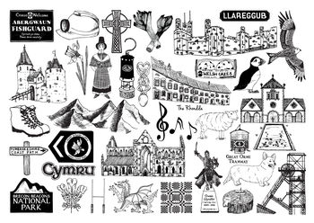 Wales Black And White Illustrated Greeting Card, 4 of 6