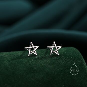 Sterling Silver Pentagram Stud Earrings, 3 of 11