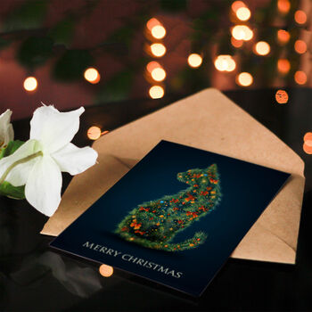 Colourful Decorated Cat Silhouette Tree Christmas Card, 4 of 6