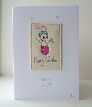 Personalised, Embroidered Christmas Snow Lady Card, 2 of 2
