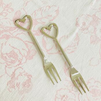 A Pair Of Silver Heart Cake Forks, 3 of 4