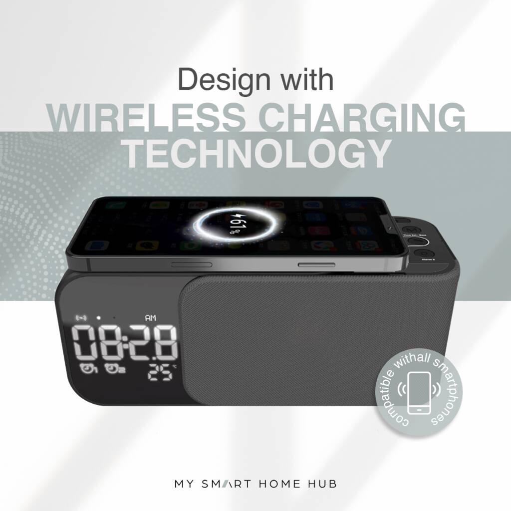 Wireless Charging Bluetooth Speaker With Alarm Clock, 1 of 6