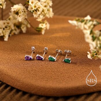 Sterling Silver Extra Tiny Genuine Amethyst Droplet Stud Earrings, 2 of 10