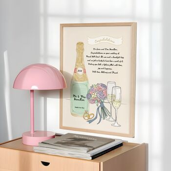 Personalised Champagne Wedding Mr And Mrs Print In A4 Or A3 Print, 2 of 9