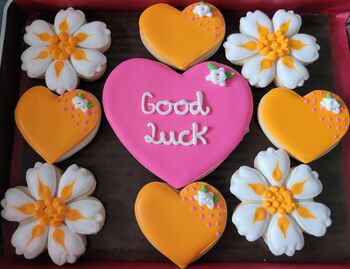 Personalised Hearts And Flowers Cookies Add Your Own Message Good Luck, Thank You, Anniversary, Birthday, Milestone, Get Well, Teacher's Gift, Well Done, 2 of 5