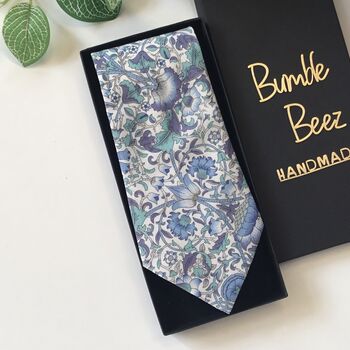 Liberty Of London Tie In Blue Purple Green Floral Motif, 7 of 7